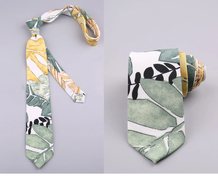 

2019 New Spot Fun Print Tie Female Male Match Retro Handsome Chiffon Tie Shirt Flower Casual Fashion Personality Trend