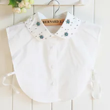 Чистый хлопок роскошный цвет рубашка со стразами Dickie украшения поддельные воротник съемный для женщин ожерелья блузка съемный