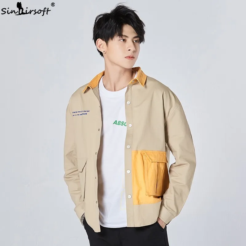 

2019 Men's New Jacket Casual Khaki Jacket Male Korean Shirt Loose Wild Cotton Jacket Large Pocket Tooling Jacket XL XXL Listed