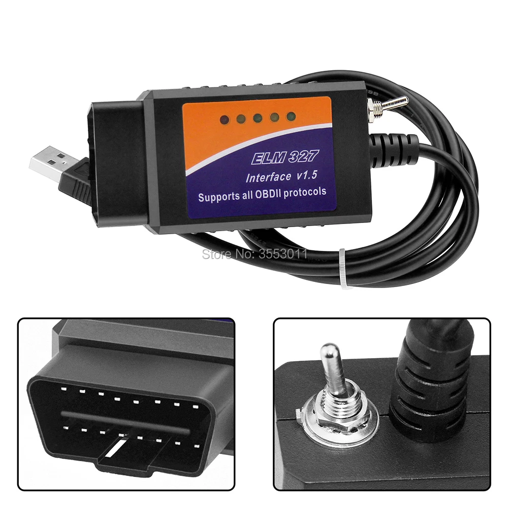 ELM 327 V1.5 USB ELM327 с переключателем для Ford Forscan ELMconfig сканер кодов PIC18F25K80 автомобильный диагностический инструмент для vag Volvo