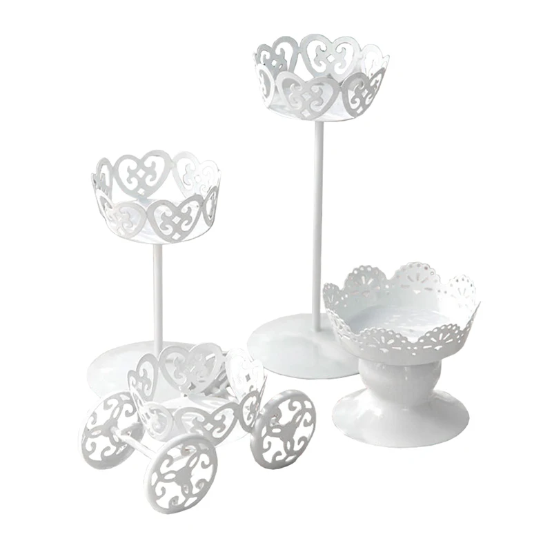 4pcs Mini White Dessert Stand with Premium Steel Material Cupcake Display Perfect for Birthday Baby Shower Thanksgiving Ch | Дом и сад