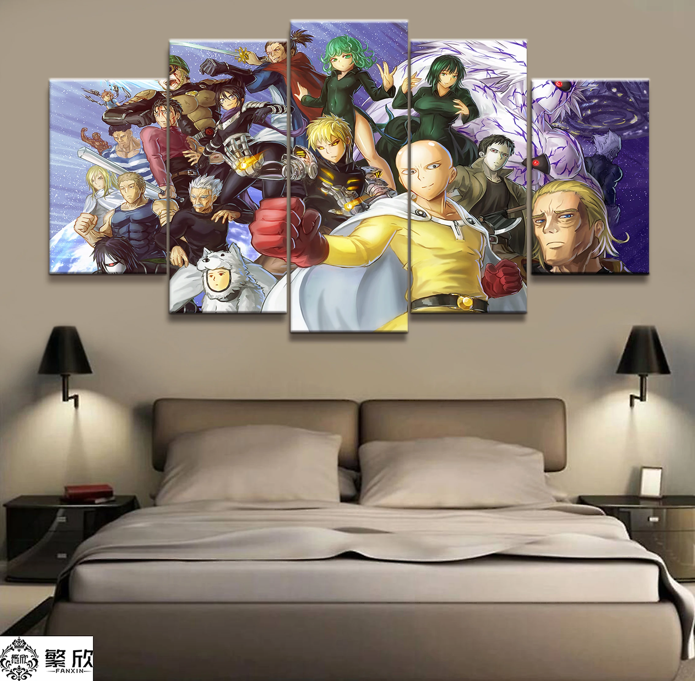 

5 Panel One Punch Man Saitama Anime Figure Canvas Painting Printed For Living Room Wall Art Decor HD Picture Artworks Poster