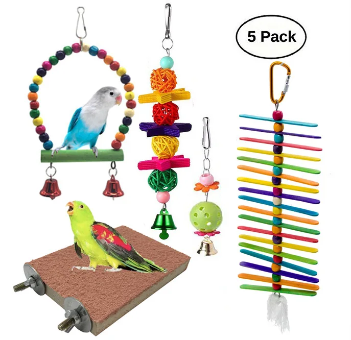 

Parrot Toys Five-piece Set of Grinded Platform Pentagon Rattan Ball Bite Bird Cage Decoration
