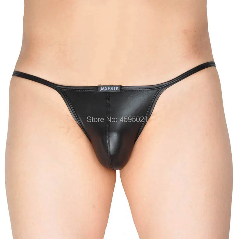 

Men Faux Bikini Briefs Jockstrap Leather Like Gay Men Underwear Sexy Short Pants