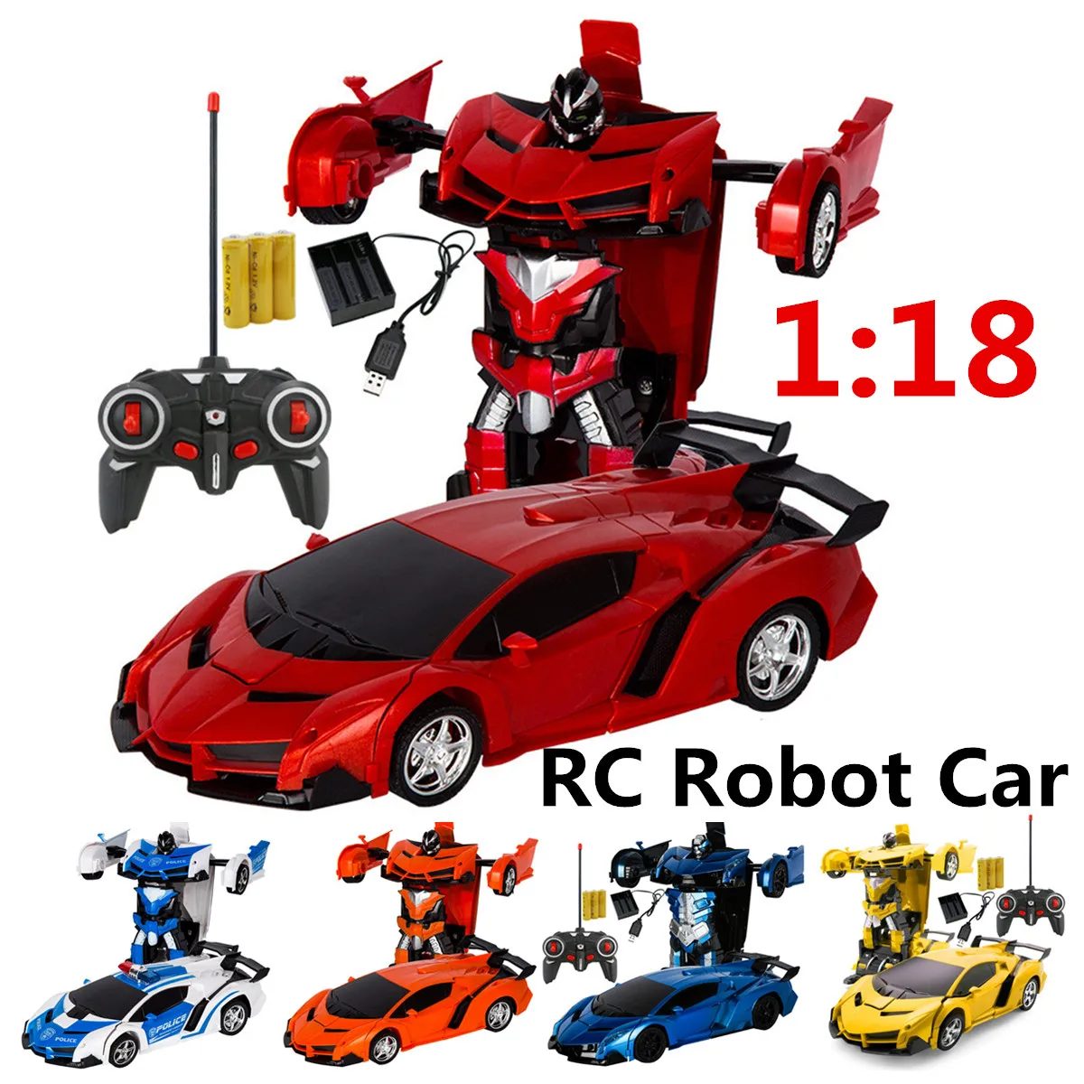 

2In1 RC Car Sports Car Transformation Robots Models 1:18 Remote Control Deformation Car RC 2.4 Ghz Fighting Toy Kids Gift