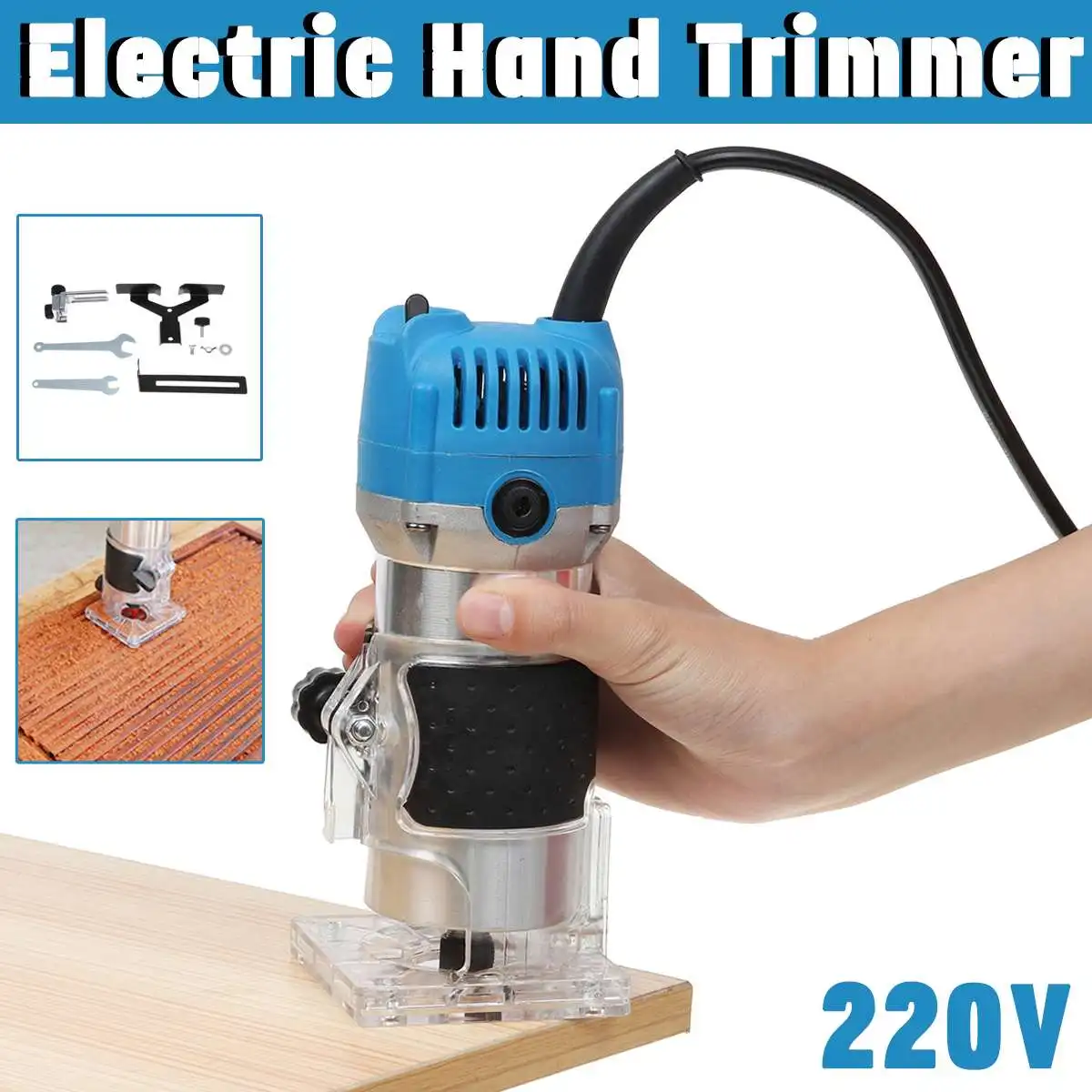 

220V 580W Wood Edge Trimmer Electric Hand Trimmer 30000r/min Wood Laminator Router Joiners Tools Lift Knob Cutting Exact