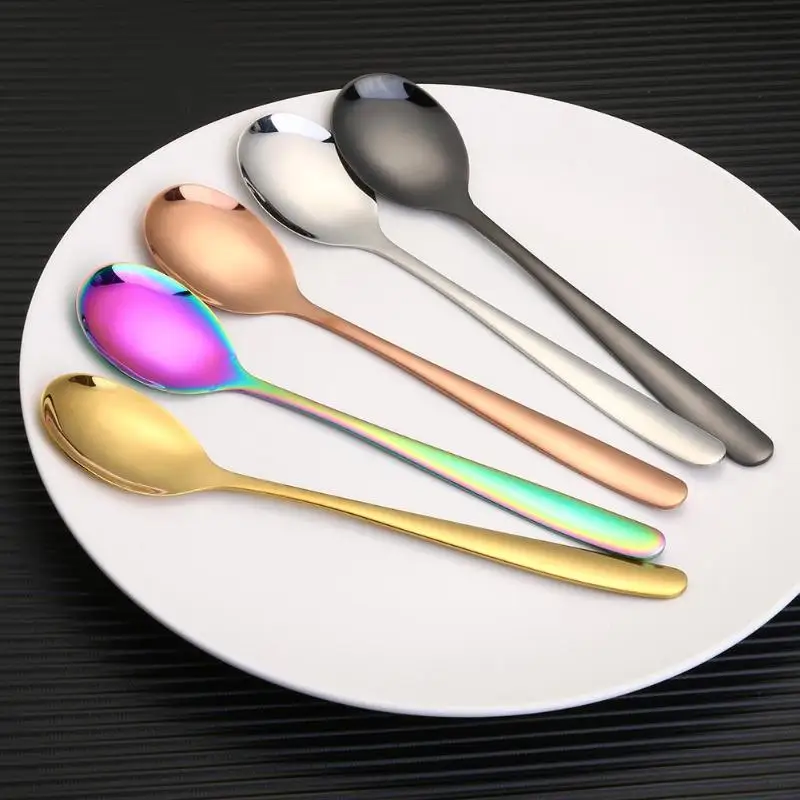 

1PC Stainless Steel Coffee Spoon Silver Gold Teaspoons Dinnerware Portable Soup Students Picnic Plating Spoons Kitchen Tools