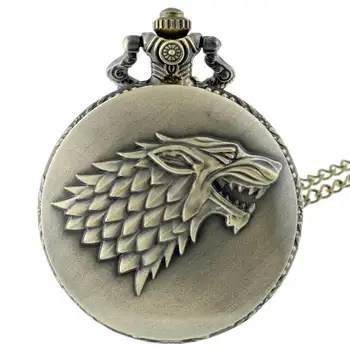 

IBEINA Pocket Watch House Stark Quartz Antique Full Hunter Quartz Engraved Fob Retro Pendant Pocket Watch Chain Gift