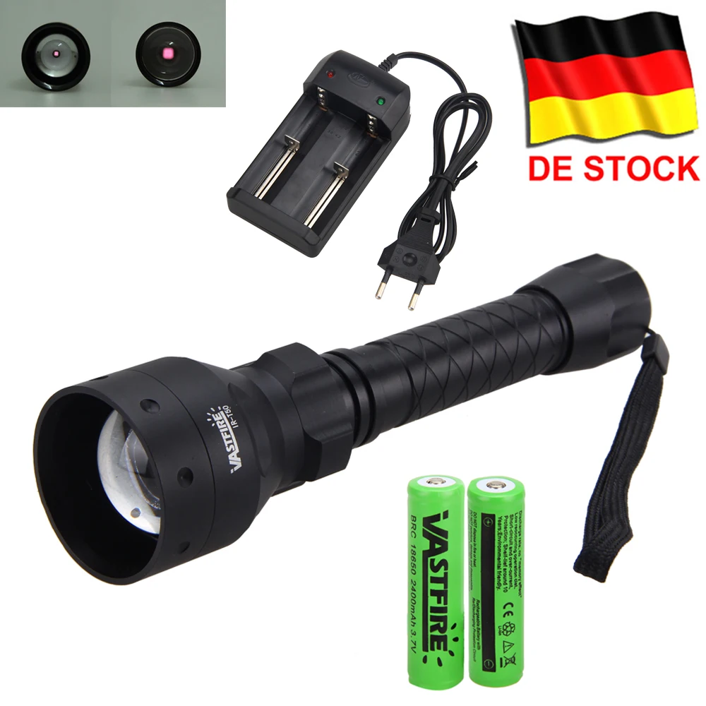 

Tactical Hunting Torch IR Night Vision Adjustable Zoomable gun Infrared illuminator FlashLight Black 850nm 18650 Battery include