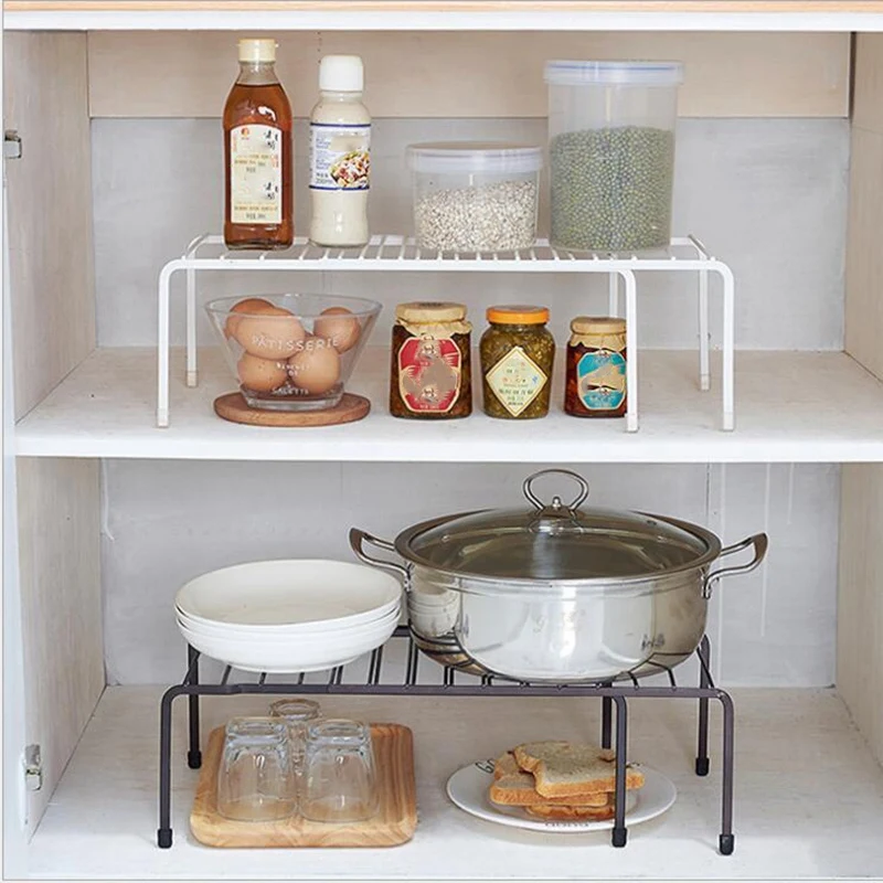 

Adjustable Kitchen Storage Rack Metal Cupboard Storage Shelf Non-Skid Spice Rack Single Layer Kitchenware Organizer Saving Spa