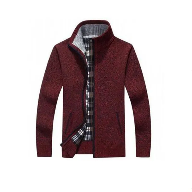 New 2XL 3XL Mens Fleece Sweate Autumn Winter Warm Cashmere Dress Slim Fat Wool Zipper Casual Sweater Men Knitted Coat AF1383