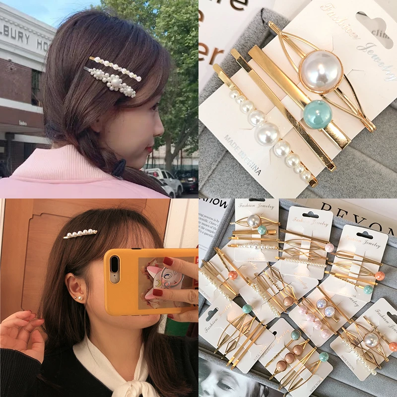 

Fashion Imitiation Pearl Metal For Women Hairpins Hair Accessories Colorful 4PCS/Set Korea Irregular Hair Clips Geometric Beads