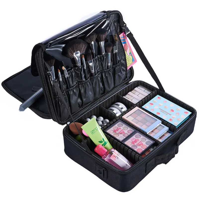 

All in One Portable Large Capacity Professional Travel Makeup Bag with Adjustable Dividers Cosmetic Pouch Storage Organizer Bag