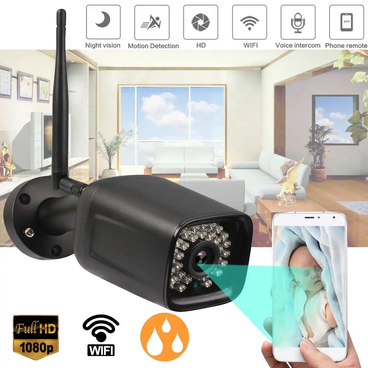 

2MP 1080P HD Wireless WiFi IR-CUT IP Cameras Home Security Network Voice Intercom Monitor IP66 Waterproof Support 128G TF-Card