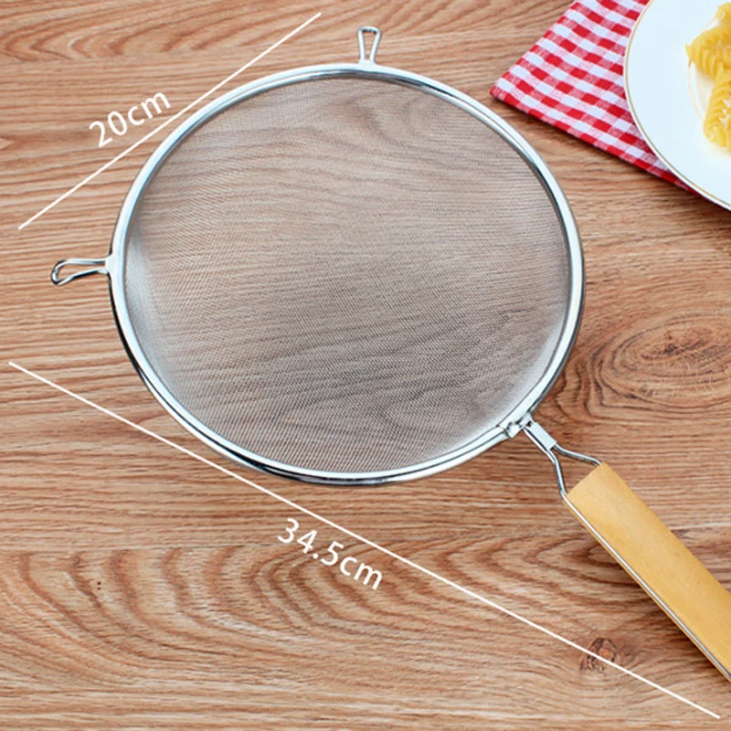 

1pc Brand New Wooden Handle Kitchen Food Oil Filter Stainless Steel Wire Mesh Strainer High Quality Suitable For Home