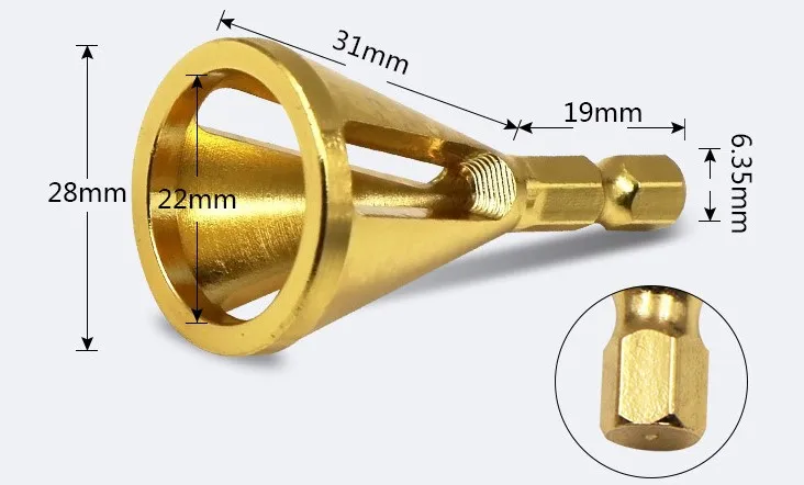 

1pcs Gold Six corners Deburring External Chamfer Tool Stainless Steel Remove Burr Tools Drill Bit