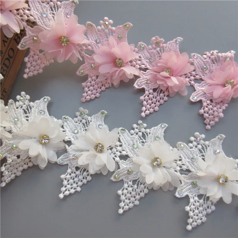 

1yard Chiffon Flower Diamond Rhinestones Fringe Lace Trim Embroidered Lace Ribbon Fabric Sewing Craft Garment Sewing Accessories