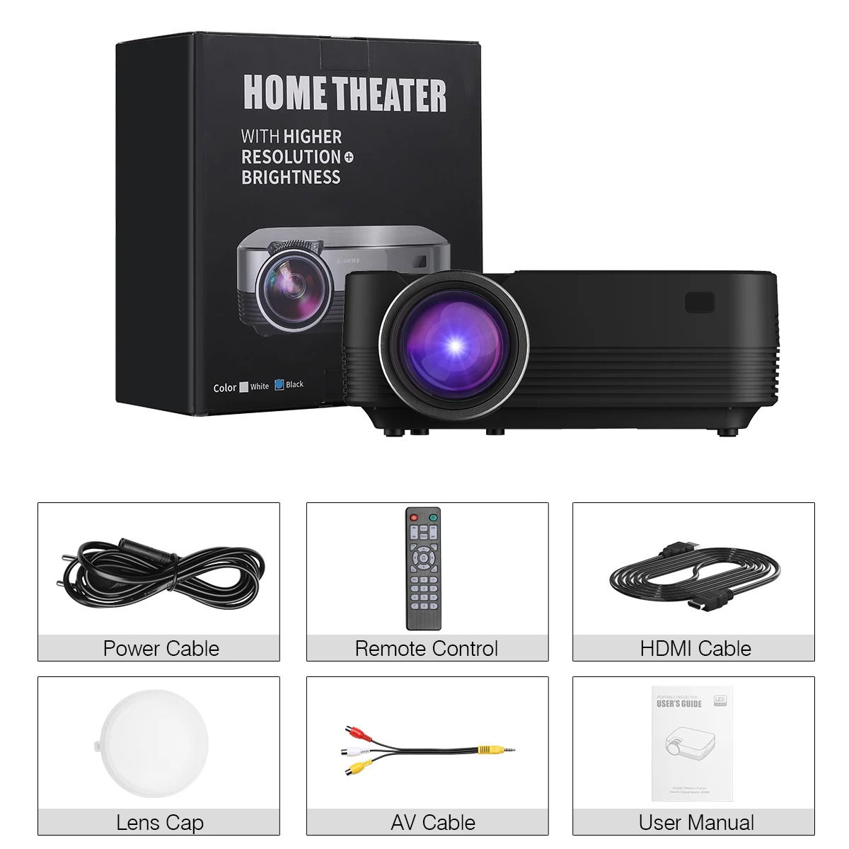 Promotion Excelvan Q6 Upgraded 4Inch Mini Portable 1800 Lumens Touch Panel LED Projector Multimedia Video Projector US plug