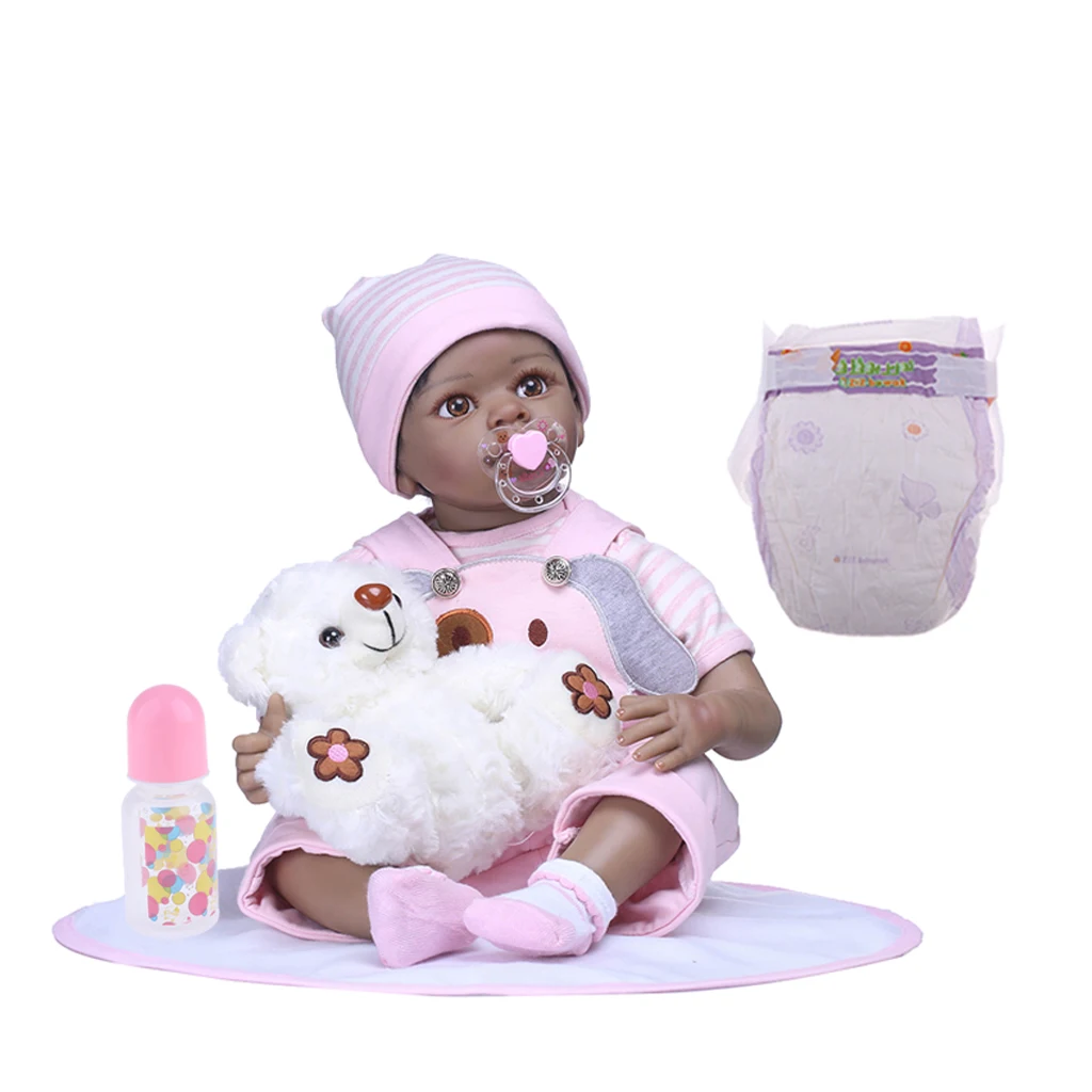 

55cm 22inch Lifelike Soft Vinyl Head Limbs Newborn Baby Doll in Pink Clothes for Kids Birthday Toy Gifts Bottle Pacifier