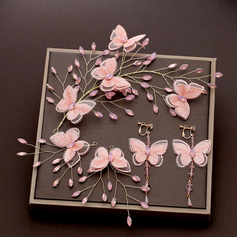 

Romantic Embroidery Butterfly Headband Hair Accessories Fashion Wedding Bridal Headdress Crystal Handmade Headwear Jewelry Gifts