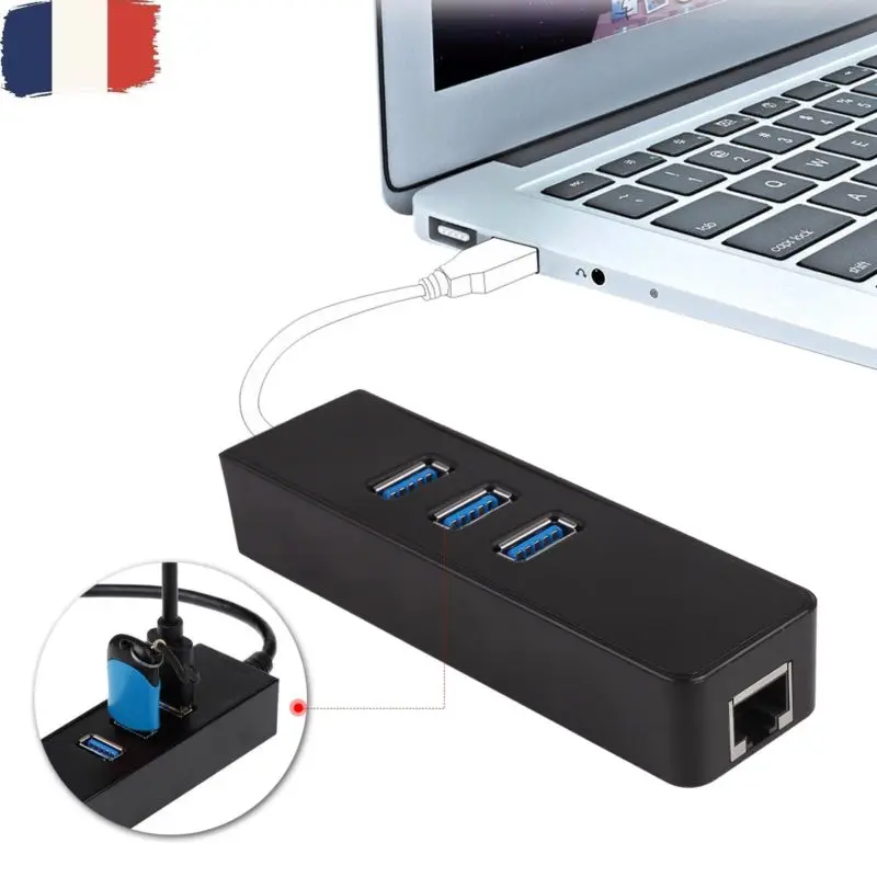 3 Порты и разъёмы USB концентратор 3,0 10/100/1000 Мбит/с USB для RJ45 конвертер Gigabit Ethernet проводной сетевой карты адаптер для Windows, Mac Linux