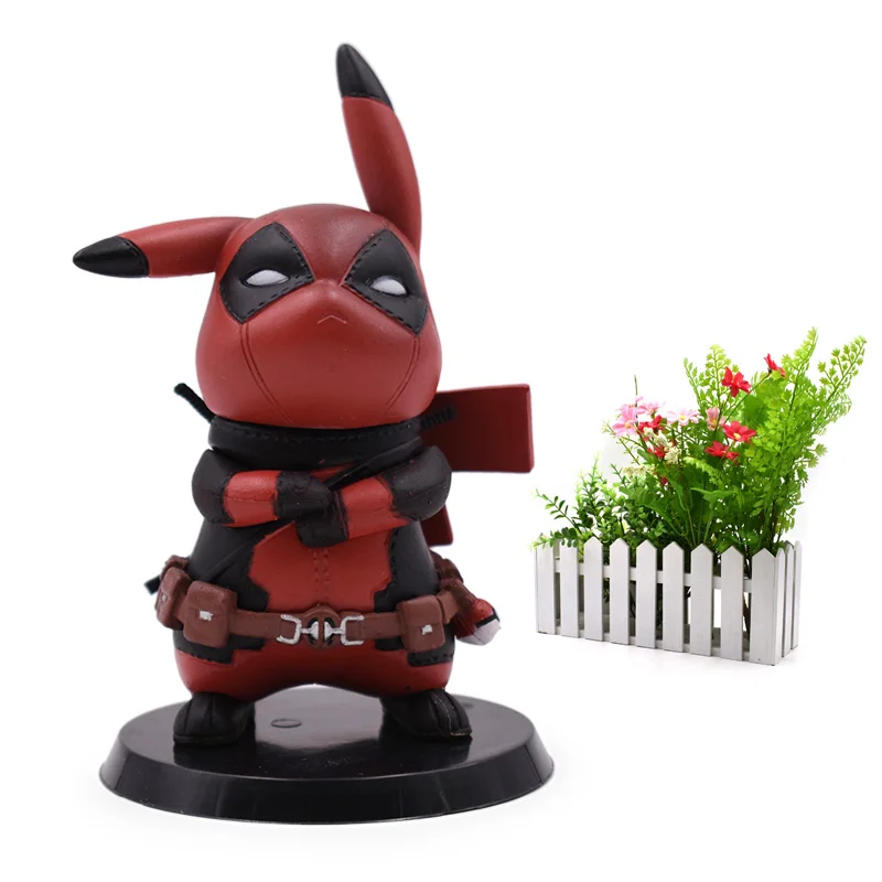 

10cm Anime Q Ver Deadpool Pikachued Cosplay Deadpool Action Figure PVC Collectible Model Christmas Gift Toy