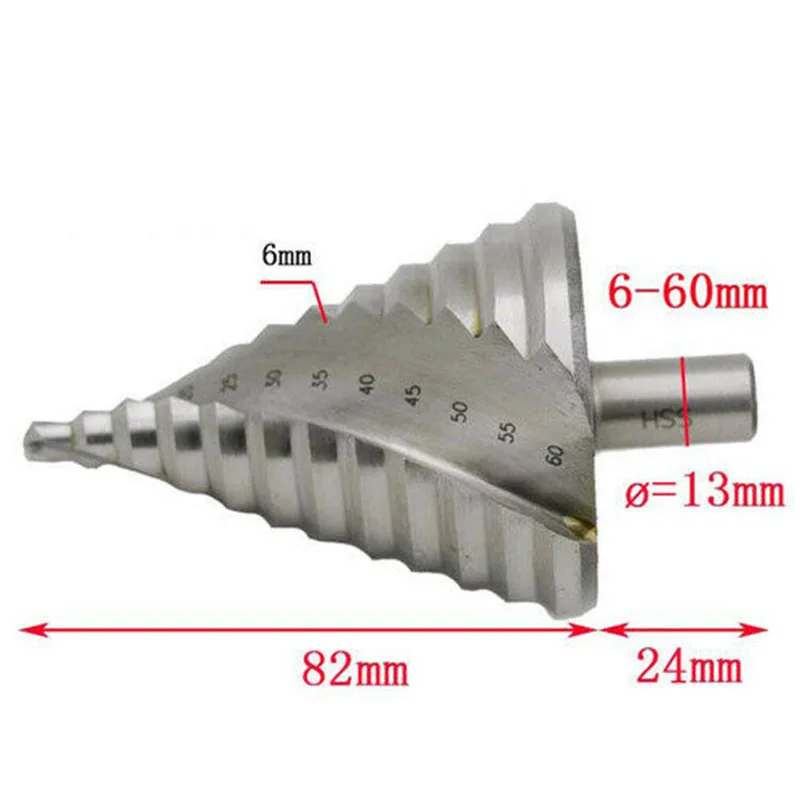 

1x Drill Bits 6mm-60mm Large Size HSS Hole Spiral Step Cone Groove Step Drill Bit Large Step