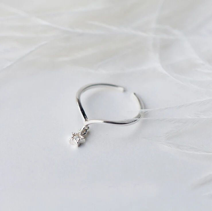 S92-5 Sterling SIL Fashion Jewelry Lovely Dainty CZ Star Tiny Knuckle Midi Ring Adjustable A3778 | Кольца
