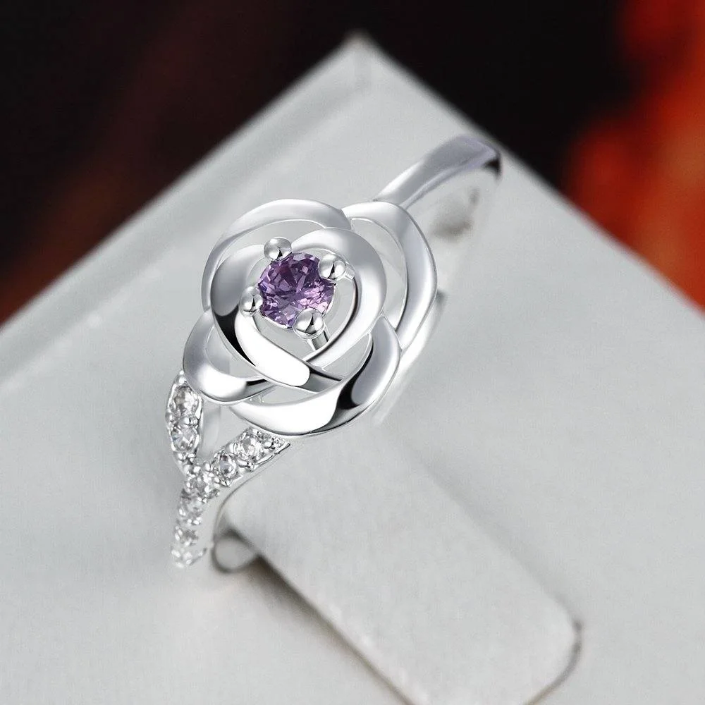 Офисное сапфировое кольцо S925 Silve в форме цветка bague или jaune, Романтические кольца со стразами и аметистом