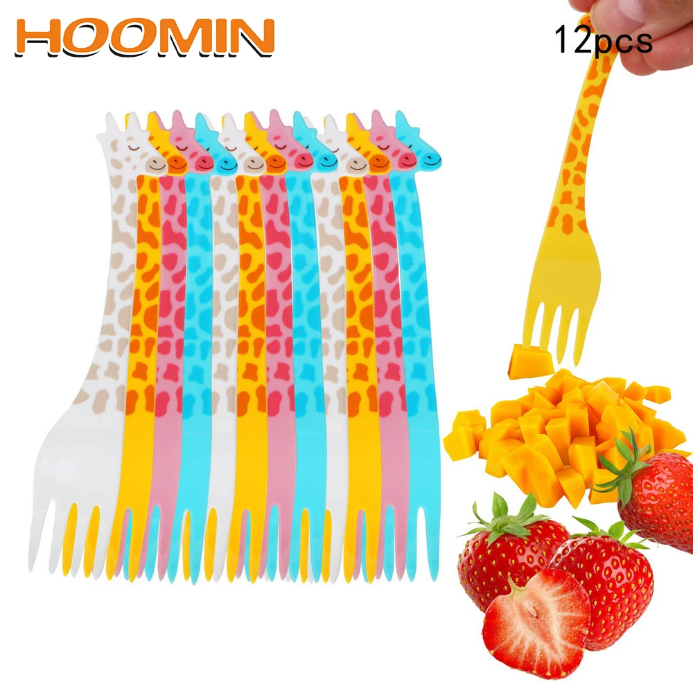 

HOOMIN 12pcs/set Tableware Kitchen Tool Gadgets Fruit Snack Toothpick Cartoon Giraffe Shape Food Picks Salad Desert Forks