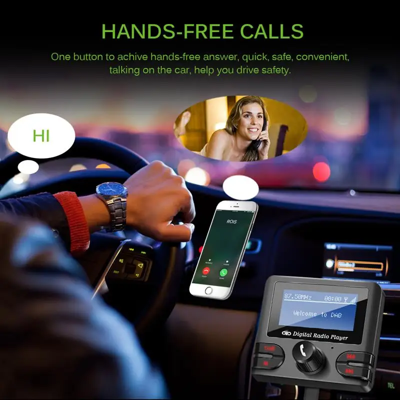 DAB Receiver Bluetooth 4.2 FM Transmitter Car Kit Music Player Modulator Dual USB 2.1A Charger Support TF with Antenna