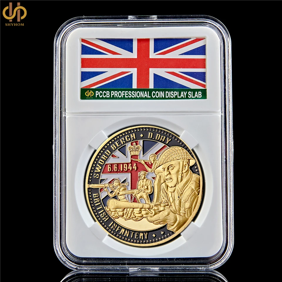 

WWII British Infantry D-DAY 50th Northumbrian Infantry Gold Beach Military Challenge Coin W/ Capsule Holder