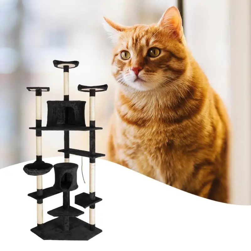 

80 inch Natural Sisal Rope Cat Climbing Tree Toy for Kitten Jumping Standing Frame Post Furniture Black Beige
