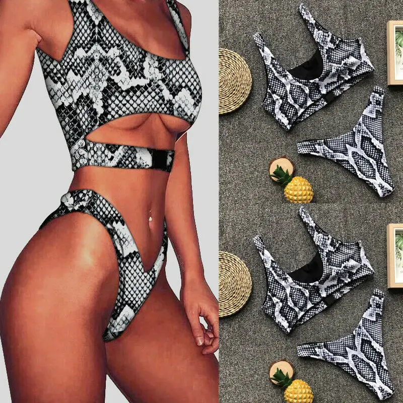 

Hirigin Bikini 2019 Snake New Women Biquini Set Swimwear Push Up Padded Sexy V Swimsuit Women Bathing Suit Beachwear Swimsuit