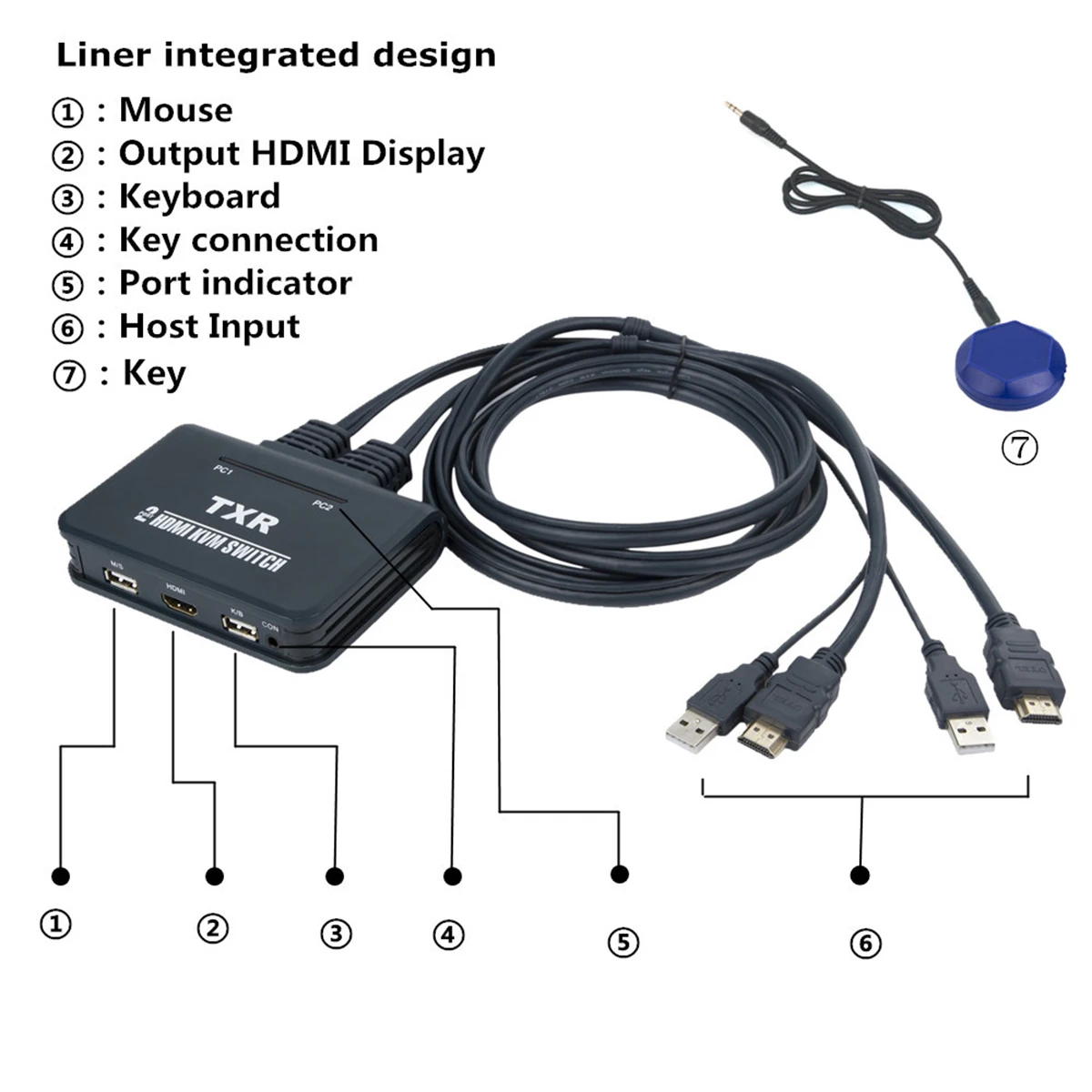  2 Port HDMI KVM Switch with Cables EL-21UHC Switcher for USB device