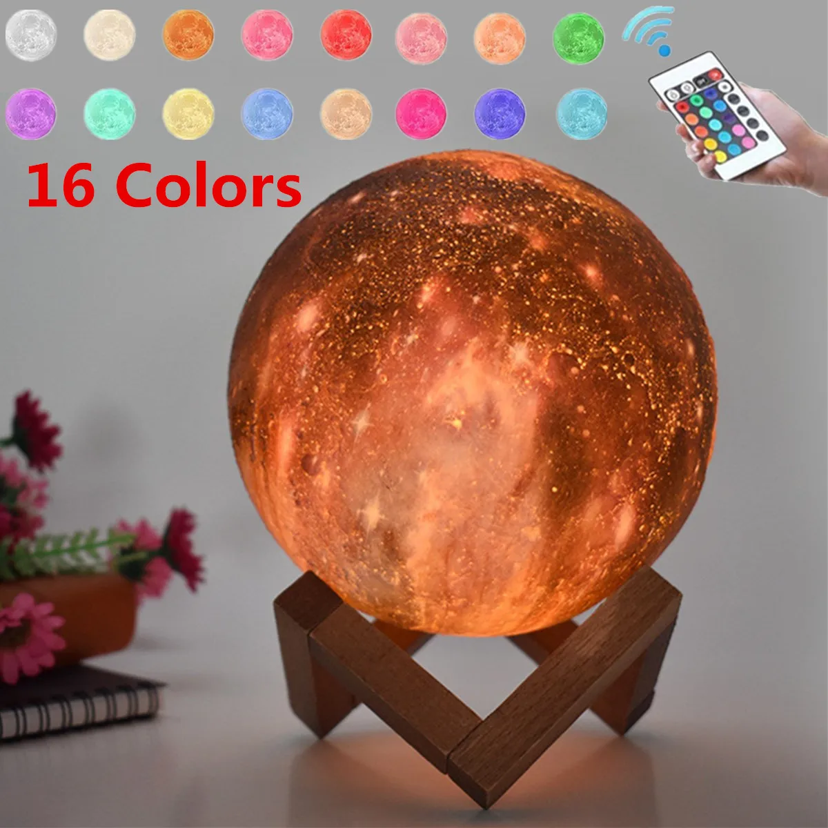 

Rechargeable 3D Print Moon Lamp USB LED Night Light Moonlight Touchs Sensor Lamp 16 Colors Change Table Lamps Bedroom Home Decor