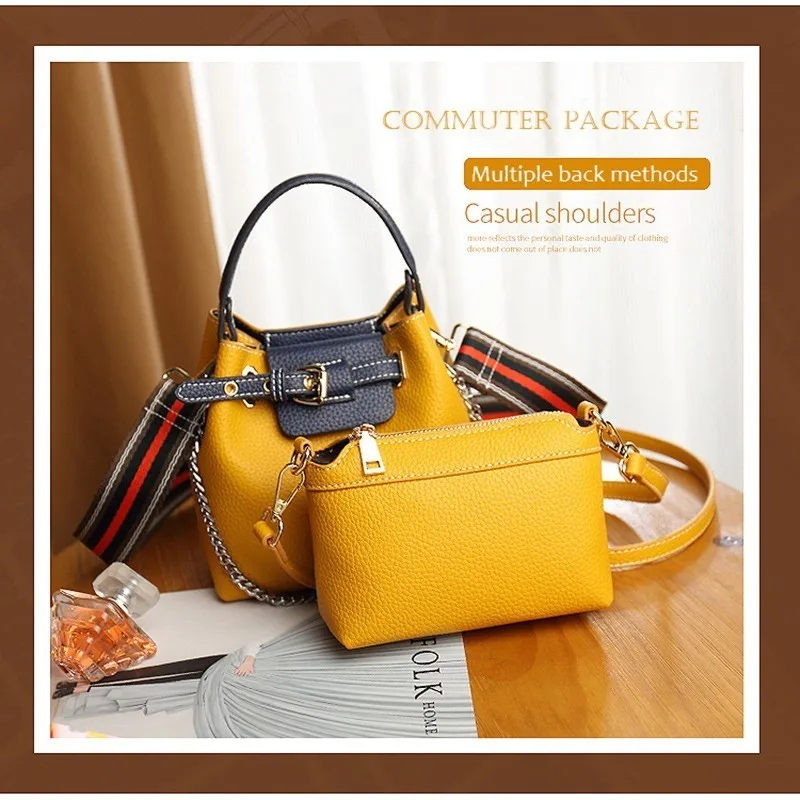 LIKETHIS أزياء المرأة قطعتين Crossbody حقيبة واسعة الكتف حزام حقيبة كتف بو حقائب يد جلدية صغيرة حقيبة ساع عارضة