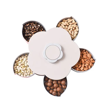 

Household Modern Living Room Compartment Plastic Candy Dish Cutlery Tray Creative Flower Dinner Spoon Rotation Home 50F046