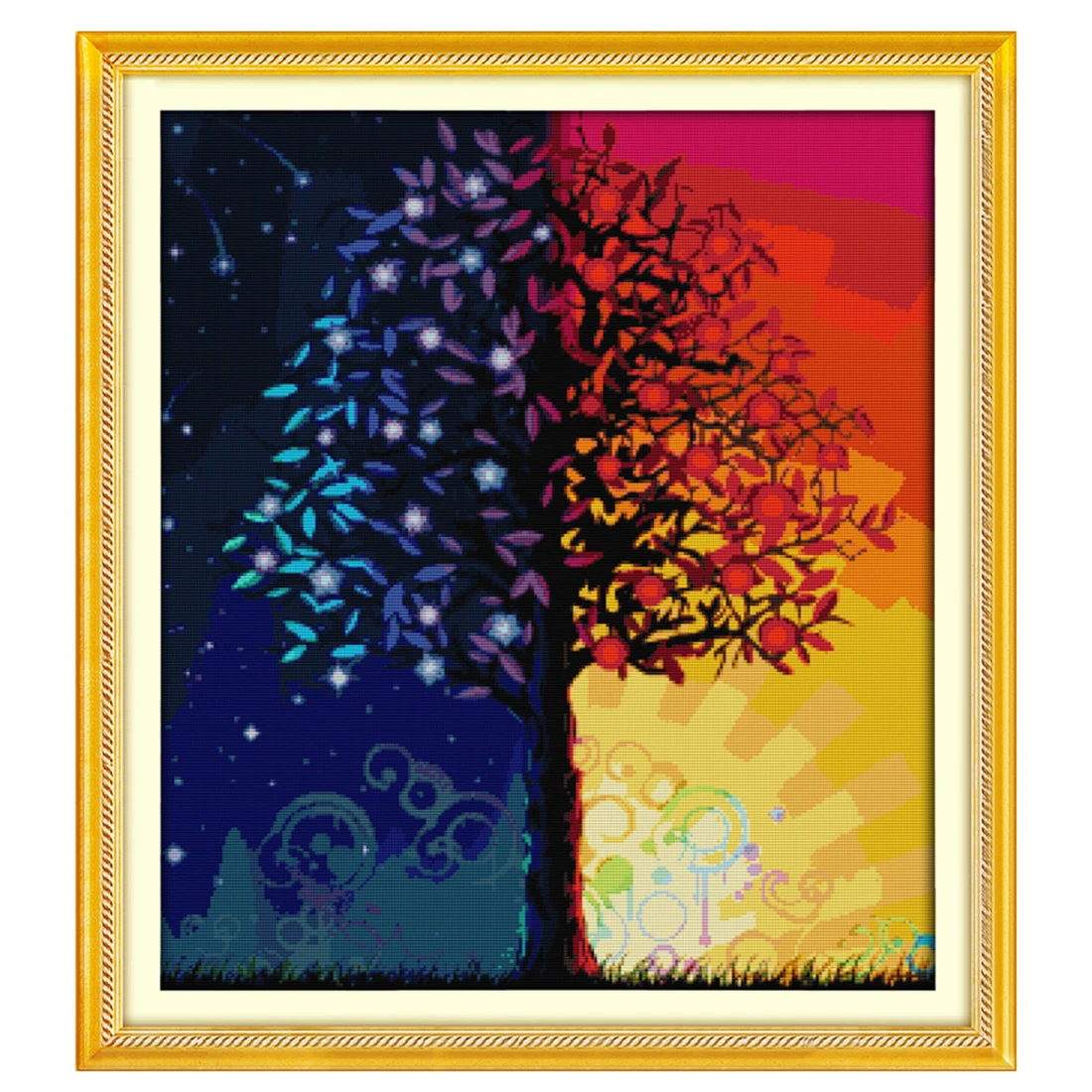 

11CT 3 Strands Printing Cross Stitch Kit DIY Decorative Cross-stitch Embroidery Needlework Kit for Home Decoration- Life Tree