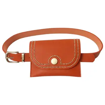 

Women Leather Vertical Rivets Fanny Pack Removable Belt With MINI Purse Travel Cell Phone Bag
