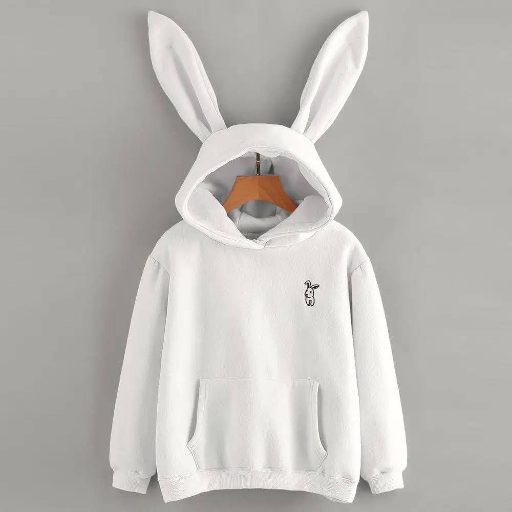 Cute Long Sleeve Rabbit Hoodie Pullover Tops Warm Clothes Girl Women Autumn Clothing Hooded Casual