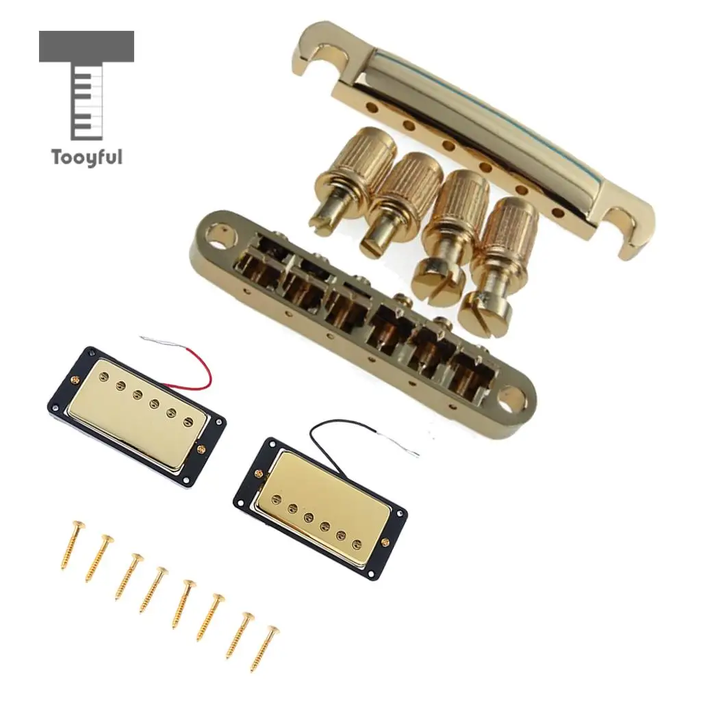 

Gold Bridge Tailpiece + Sealed Humbucker Pickup Set for Les Paul Guitar