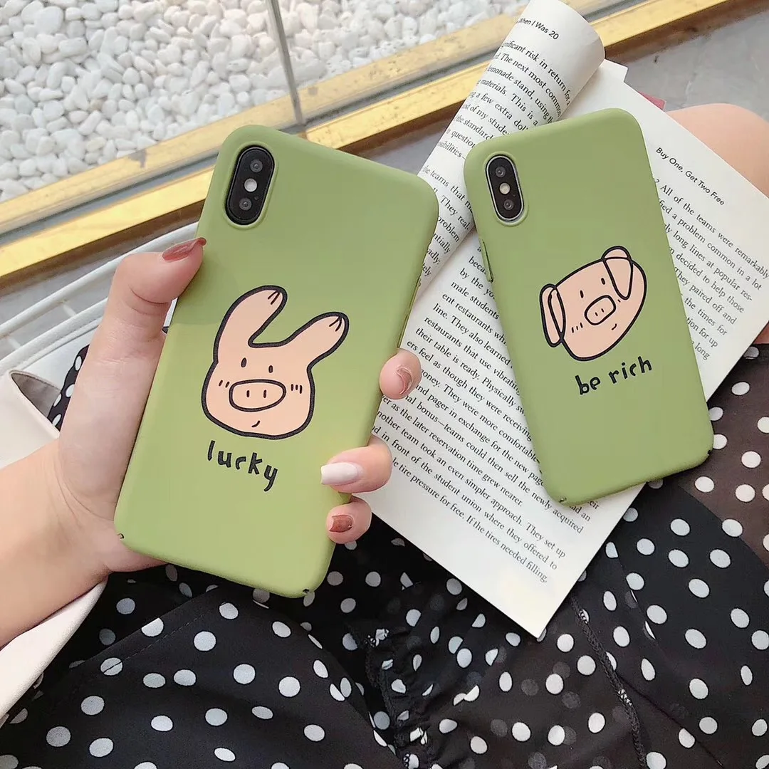 

Ottwn Cute Pig Phone Case For iPhone 6 6s Plus Matte Phone Cover Hard Shell For iPhone 7 8 Plus X XR XS MAX Hard PC Phone Cases