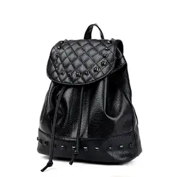 Для женщин корейский стиль из искусственной кожи повседневное рюкзак дорожная сумка с заклепками Школьная Сумка Черный