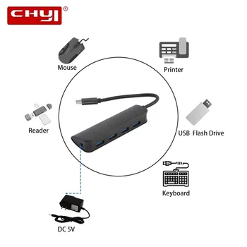 

Multi USB 3.0 Hub 4Port Type C Hub USB Splitter Adapter with Power Interface for iMac MacBook Air PC Computer Laptop Accessories