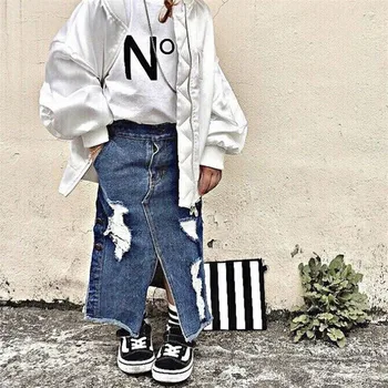

Toddler Kids Girl Denim Ripped Skirt Clothes Summer Children Casual Elastic Waist Long Maxi Skirts
