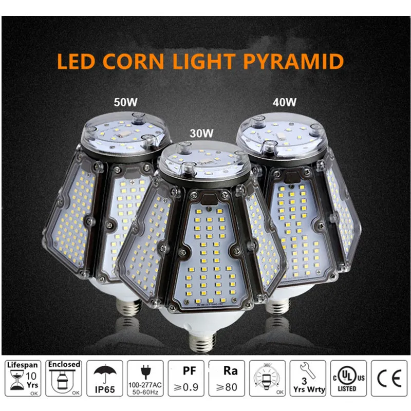 Topoch Светодиодная лампа UL CE 30W 40W 50W 120LM/W Mogul Base 100 277V HID CFL замена для навеса