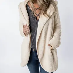 Теплые зимние женские пальто плюшевый кардиган длинный рукав свободный вязаный свитер Однотонный женский модный толстый Кардиган Верхняя