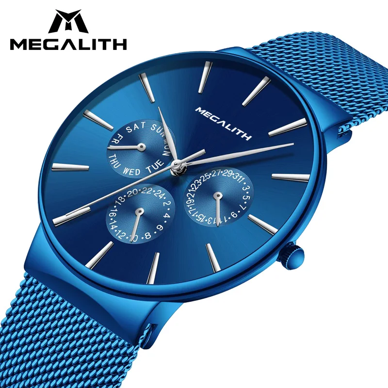 

MEGALITH Mens Watches Men Quartz Watch Luxury Top Brand Sport Waterproof Wristwatch Stainless Steel Casual Watch Men Gents Clock