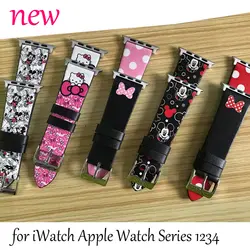 Из натуральной кожи ремешок для iwatch Apple Watch Series 1234 44 мм 40 мм 38 мм 42 мм Микки Мышь Минни мультфильм ремешки для часов